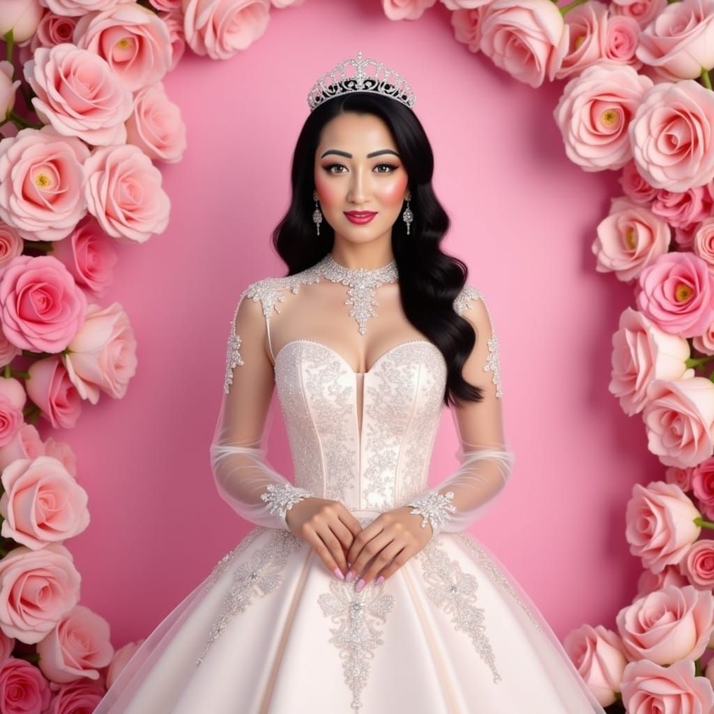 Radiant Bride in Floral Gown, Matte Painting Style