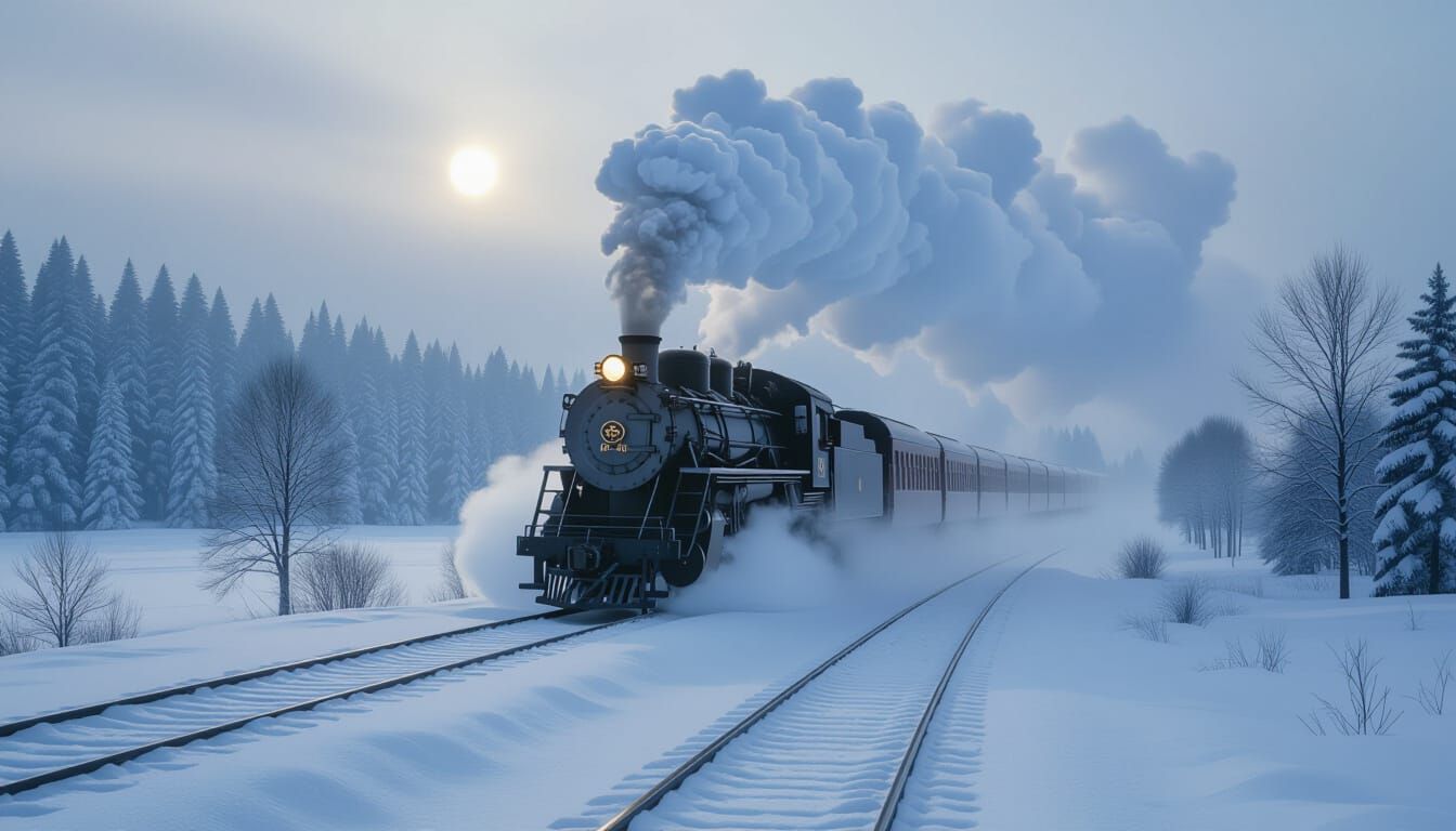 Majestic Steam Train in Snowy Winter Landscape