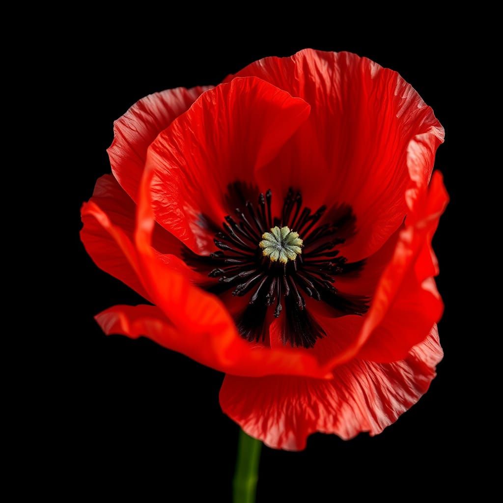 Hyperrealistic Red Poppy with Black and White Center