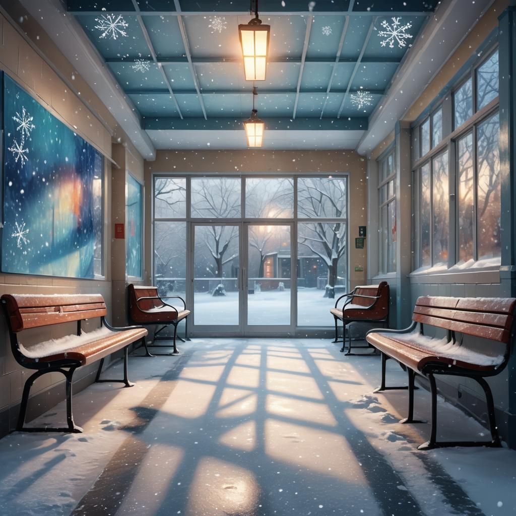Snowy School Hallway in Cinematic 3D Digital Art