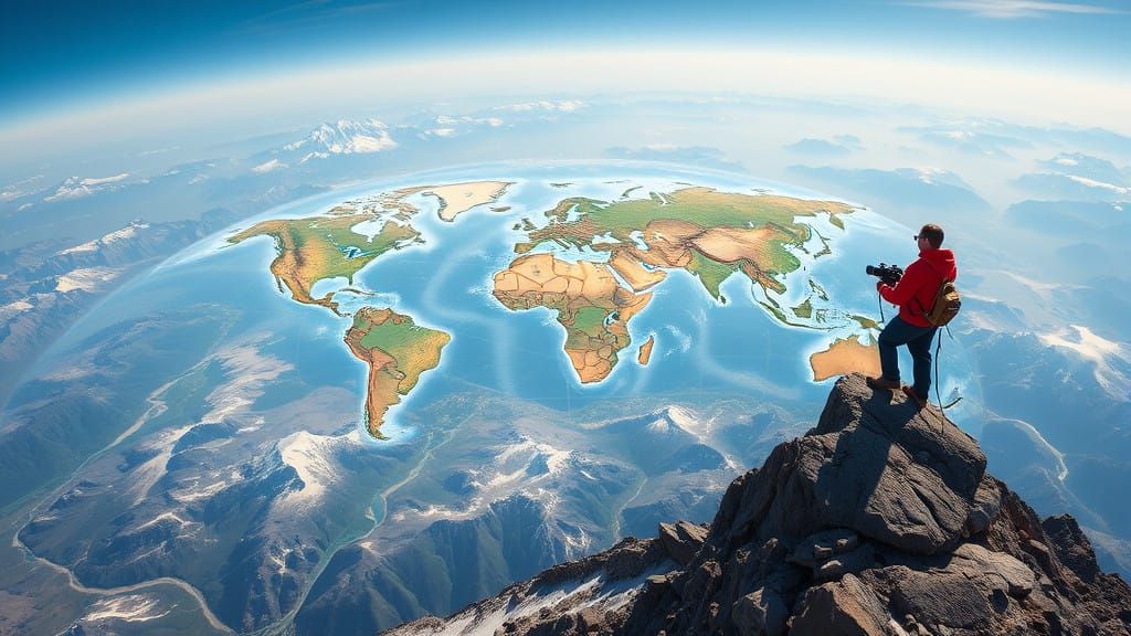 Standing on the Edge of a Mountain Peak with a Realistic Glo...