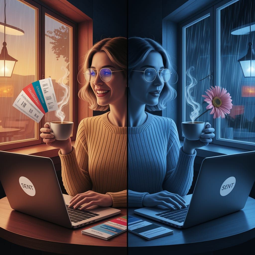 Woman in Cafe: Digital Art Inspired by Artgerm and Mucha