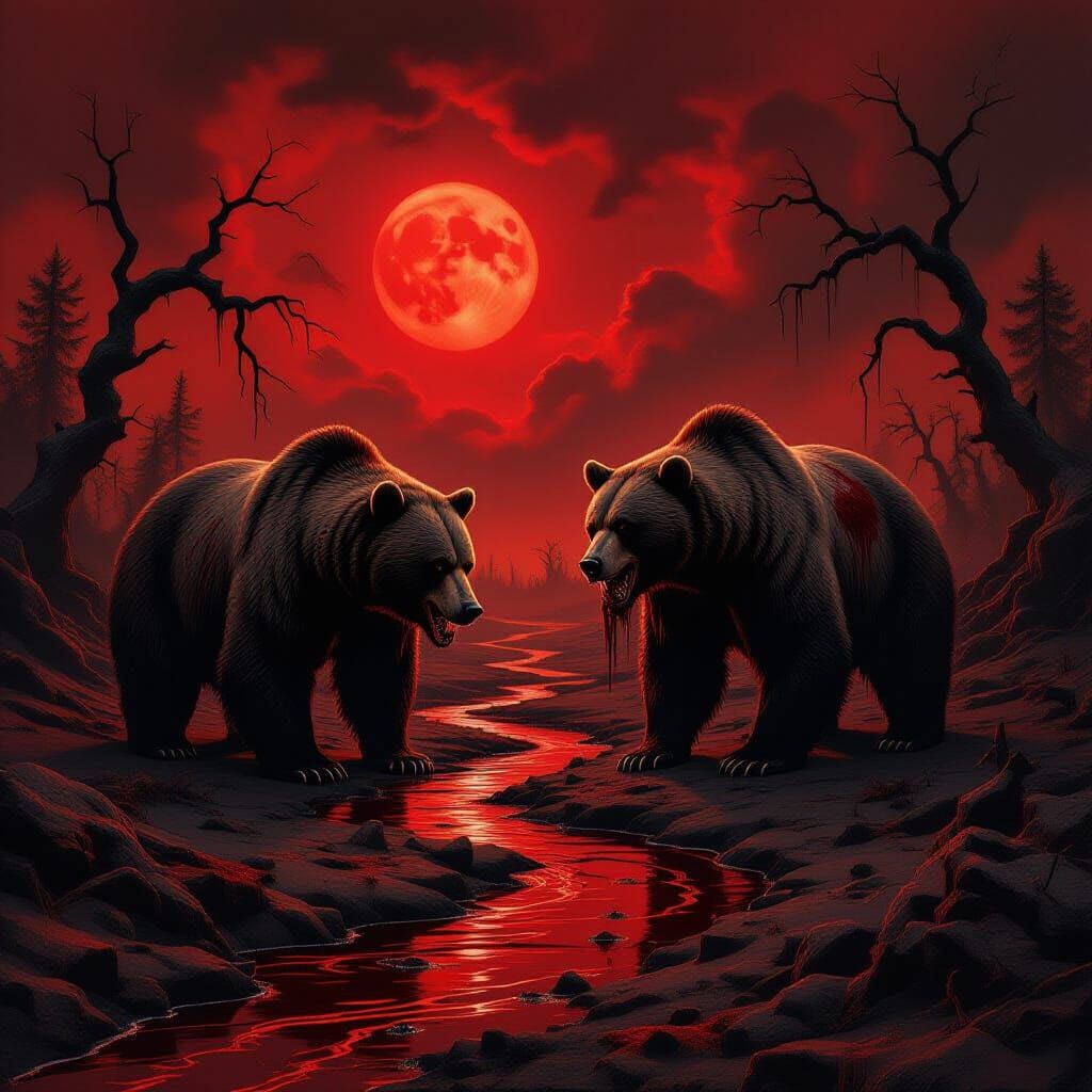Grisly Bear Trophies in Crimson River Landscape