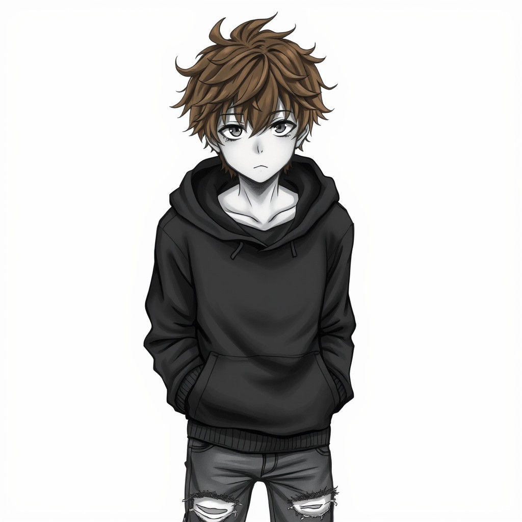 Anime Boy Charcoal Portrait in Manga Style