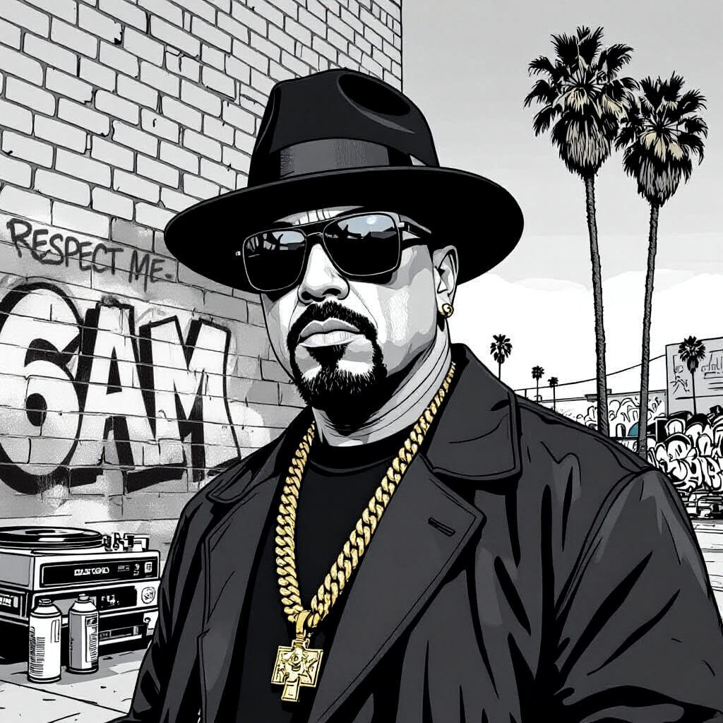 Ice-T Coloring Page in West Coast Graffiti Style