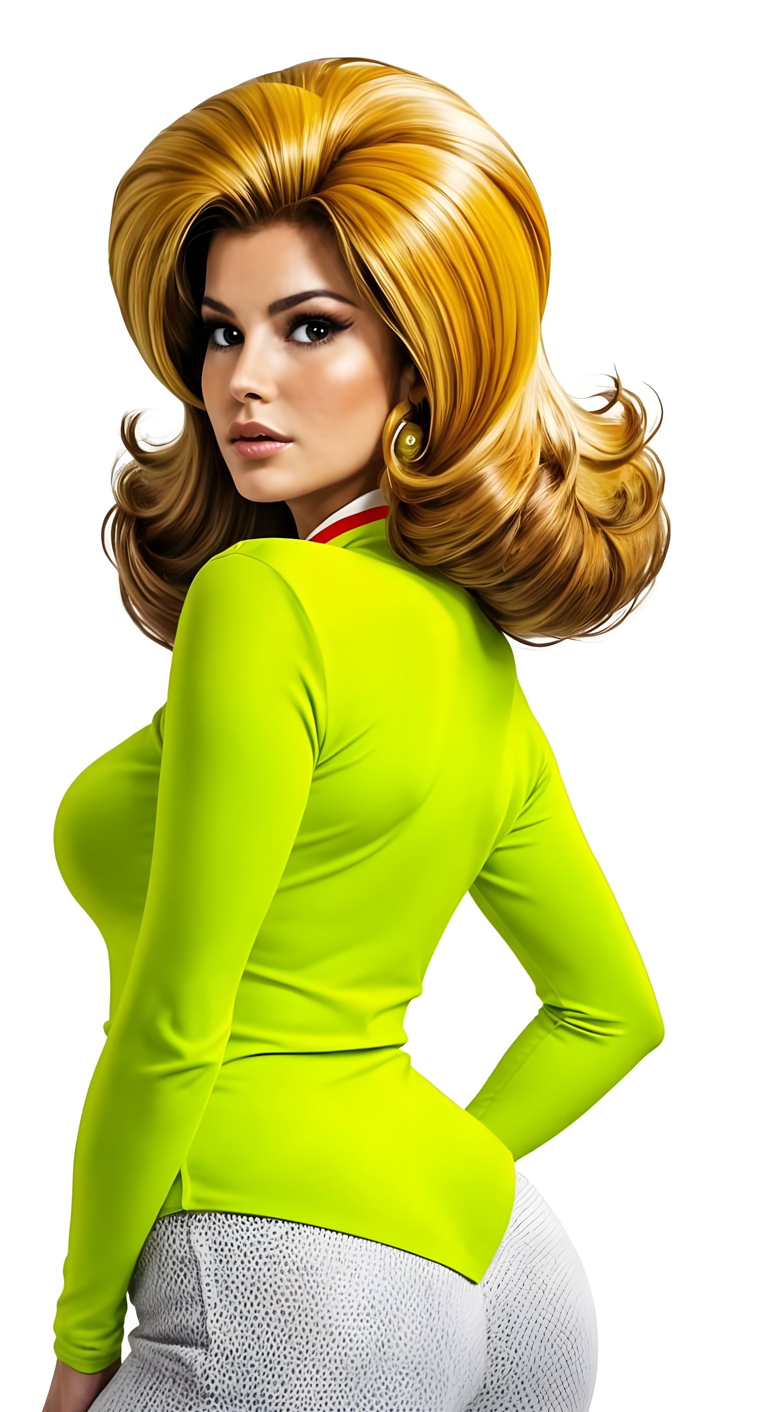 Raquel Welch Inspired Line Art Sketch in Green and Yellow