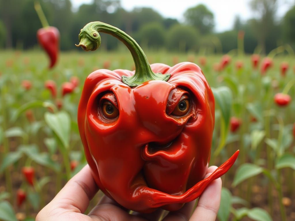 Cute Carolina Reaper Gourd with Sharp Bite