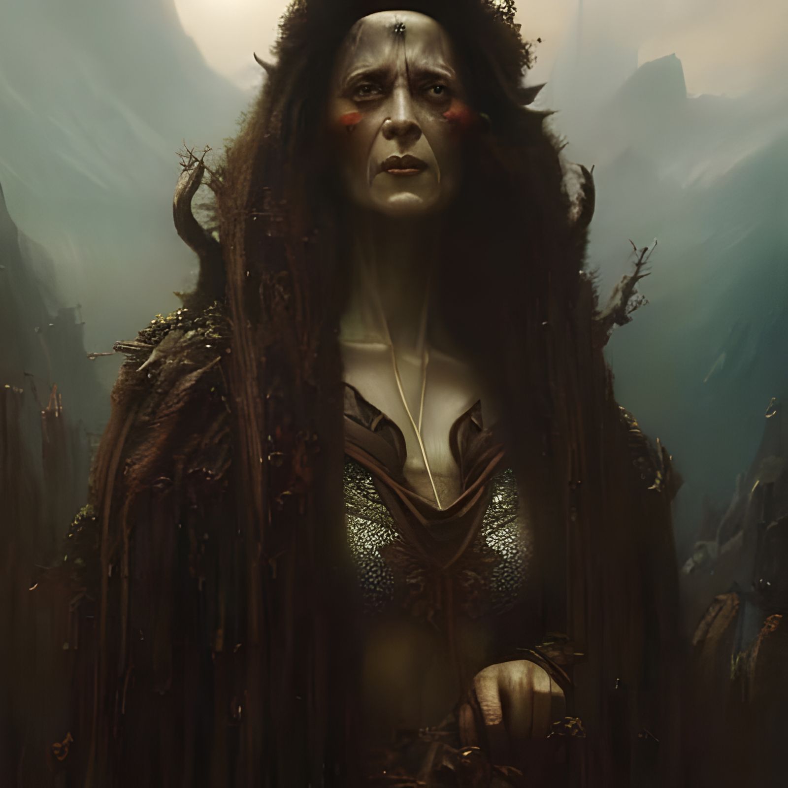 Detailed Portrait of a Mountain Witch in Ethereal Light