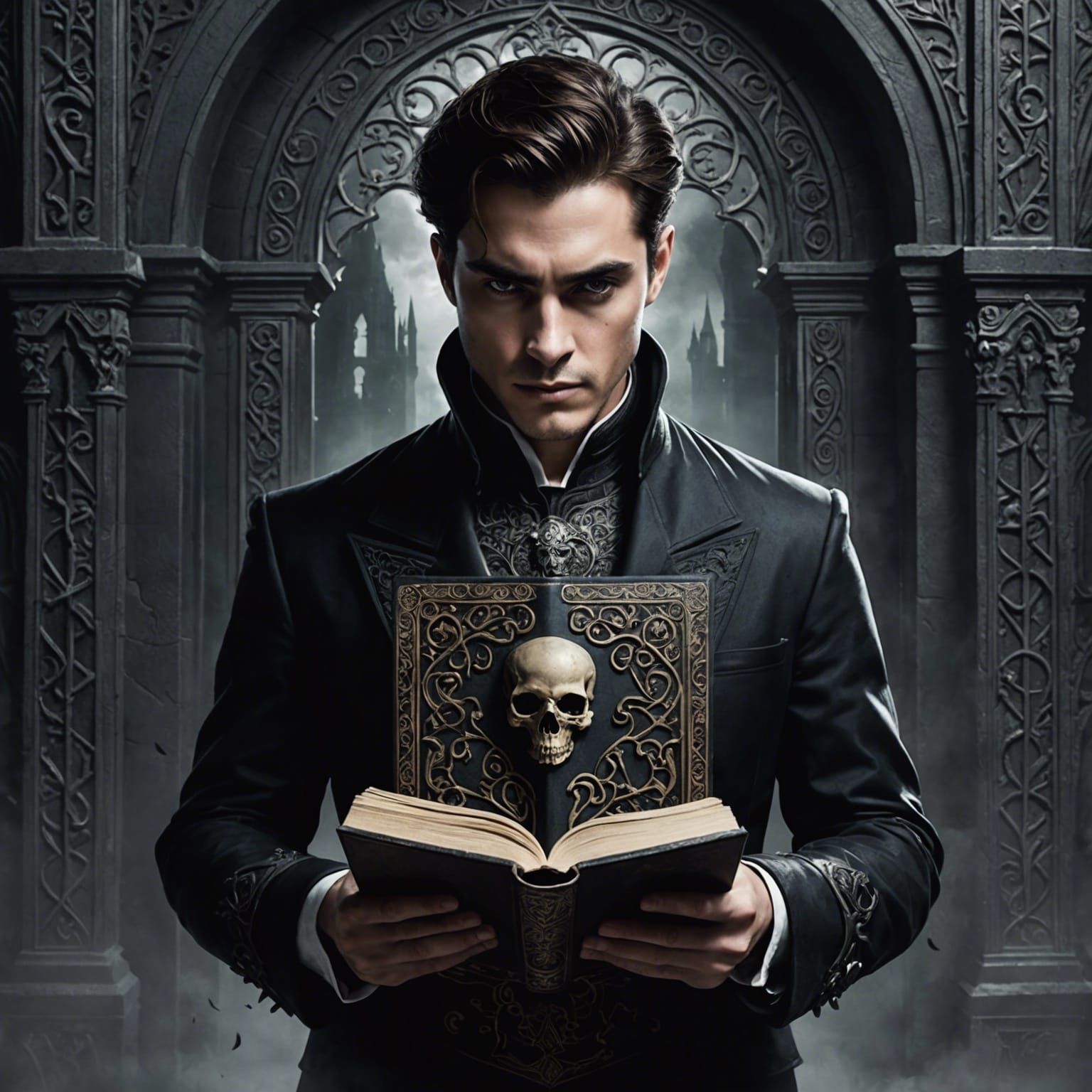 Gothic Book Cover: Giovanni Heir with Necromantic Book