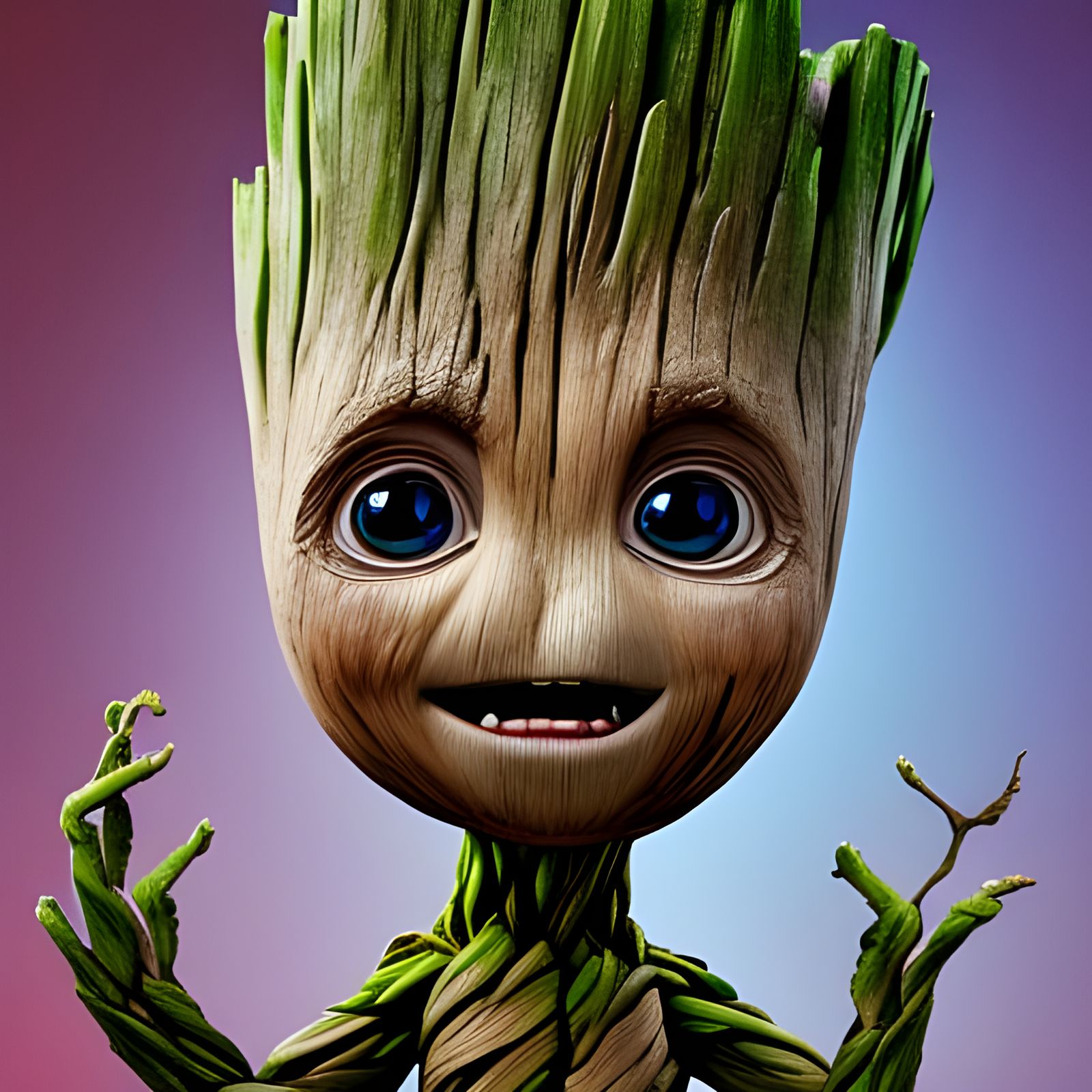 Adorable Chibi Groot with Sparks in Ornate Style