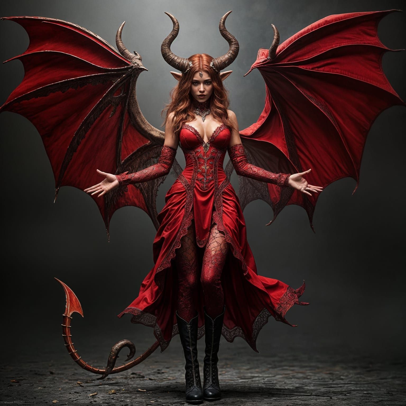 Beautiful Red Devil Woman Spreading Welcoming Arms