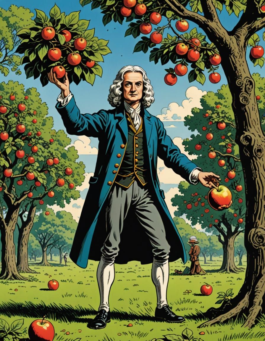 Sir Isaac Newton Discovers the Secret of Falling Apples in a...