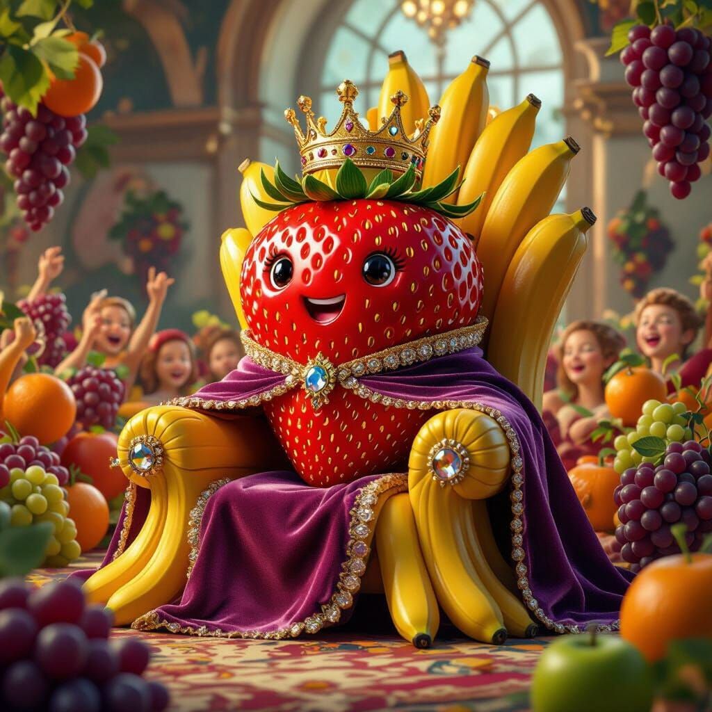 Strawberry King on Banana Throne: Matte Painting Style