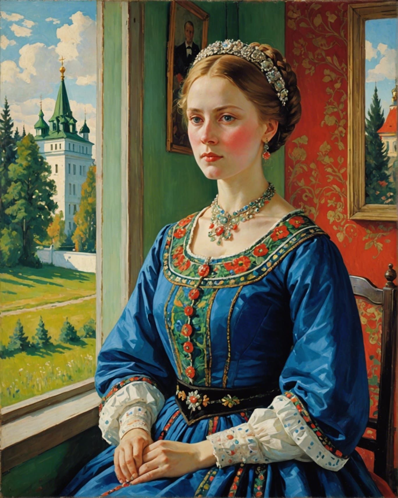 Expressionistic Portrait in Russian Folk Costume
