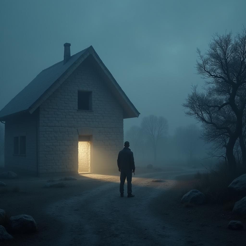 Contemplative Man at Dusk: A Matte Painting