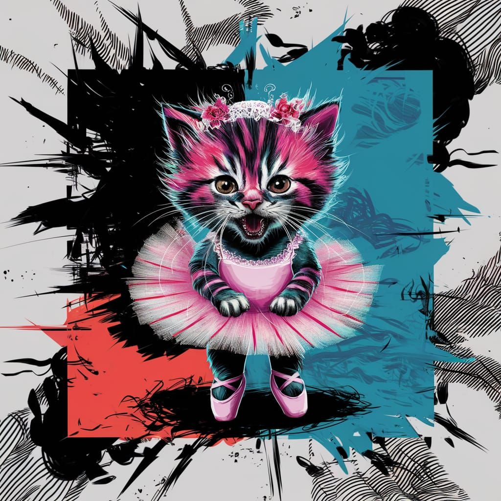 Extreme Ballerina Kitten: Vivid Digital Illustration