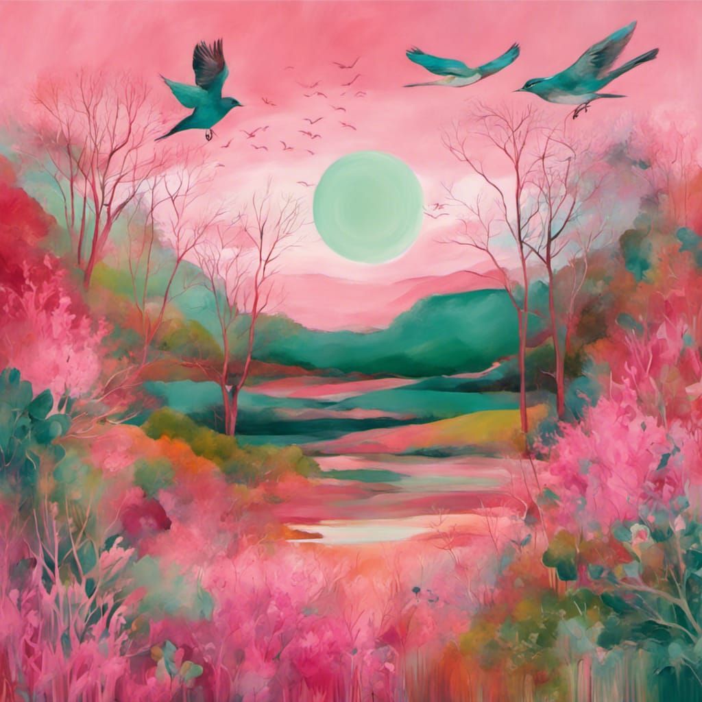 Dreamy Australian Landscape Art Print: Sun and Birds