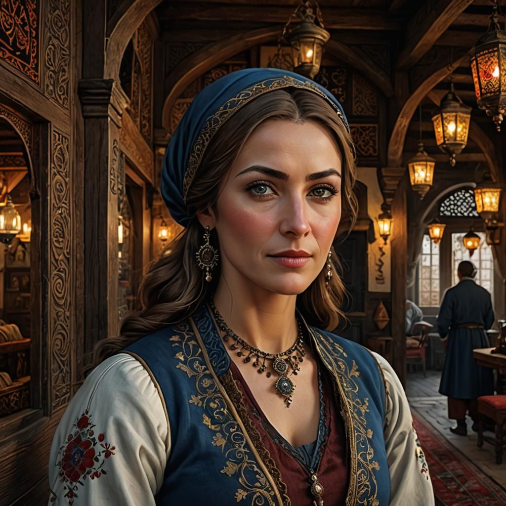 Elegant Turkish Inn Owner in Autumn Night