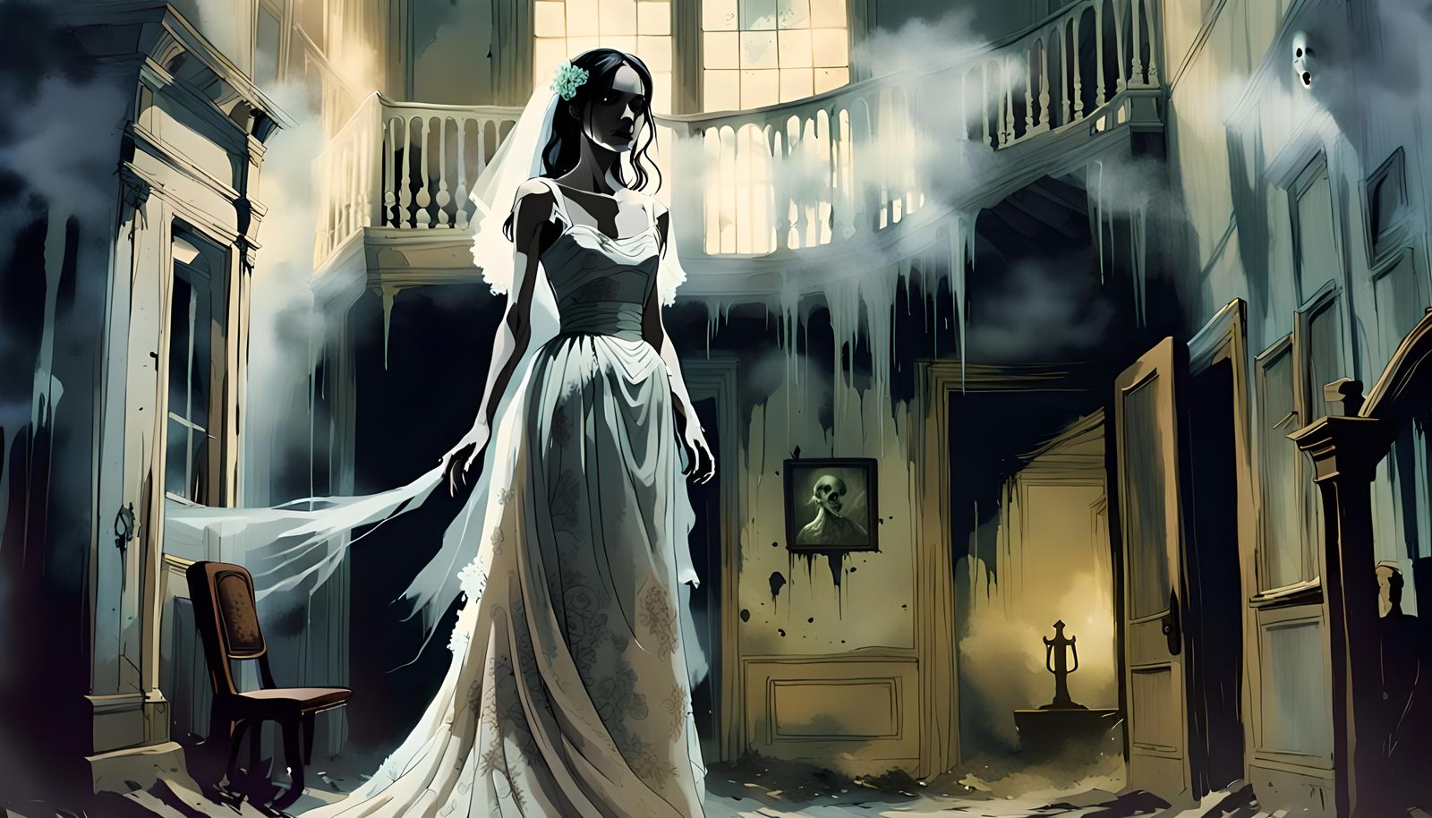 Ghost Bride in Haunted House, Analog Horror Style