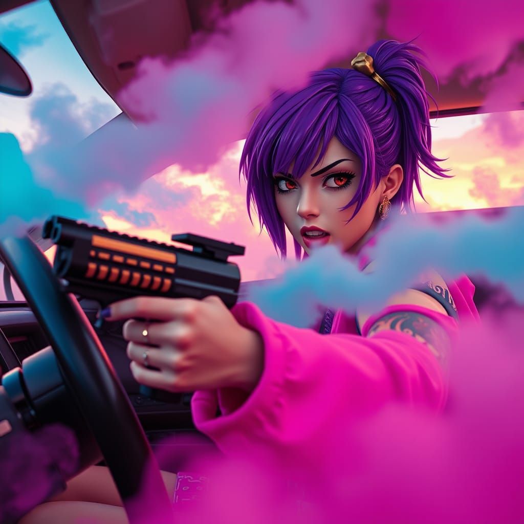 Cosplay Driver in Cyberpunk Desert Landscape