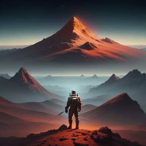 Astronaut on Red Planet in Detailed Concept Art