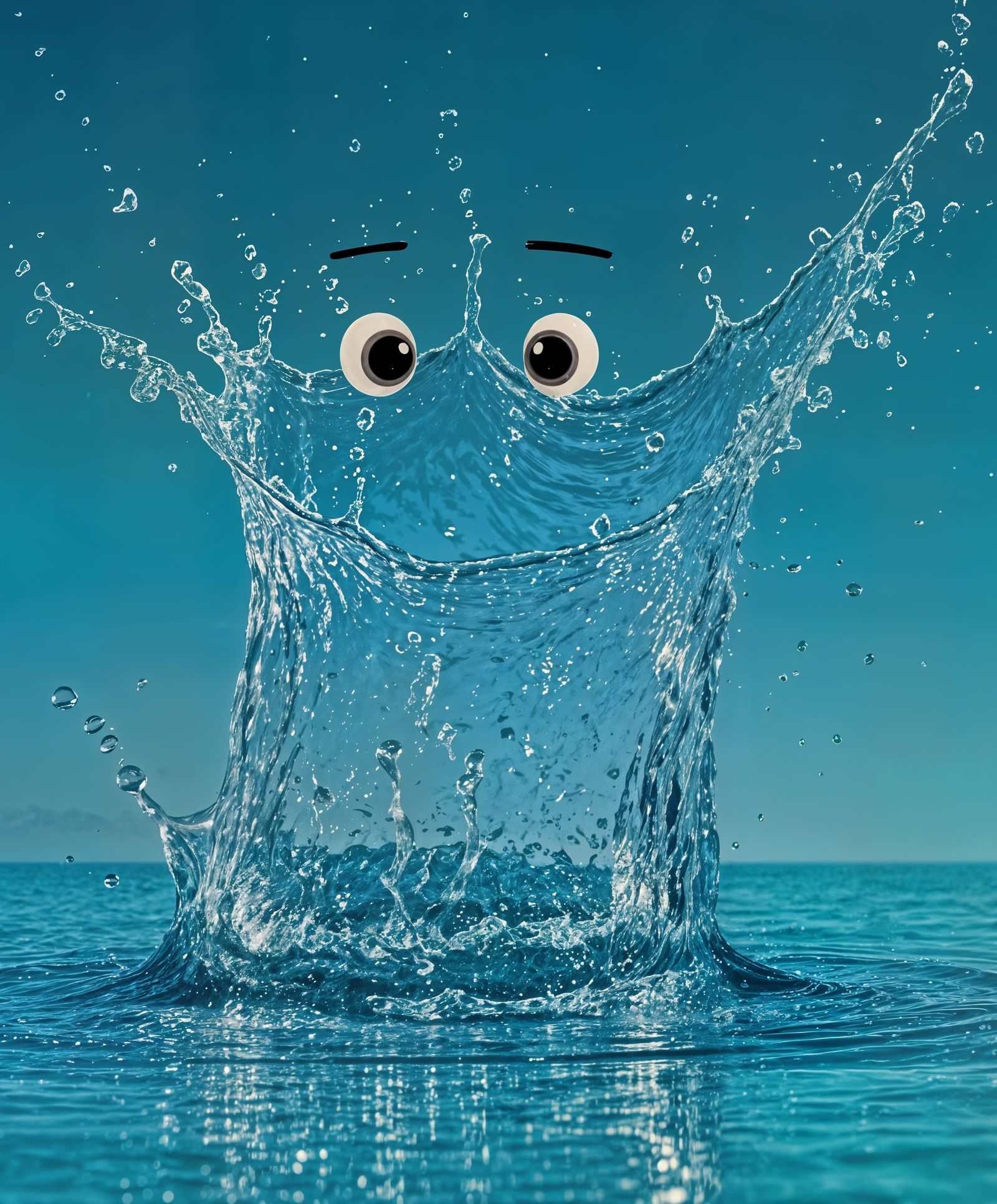 Surprised Face Emerges from Splashing Water