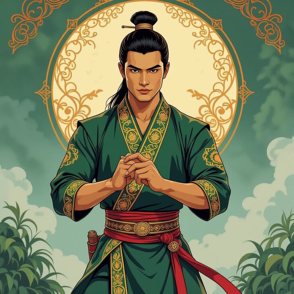 Southeast Asian Martial Artist in Art Nouveau Style