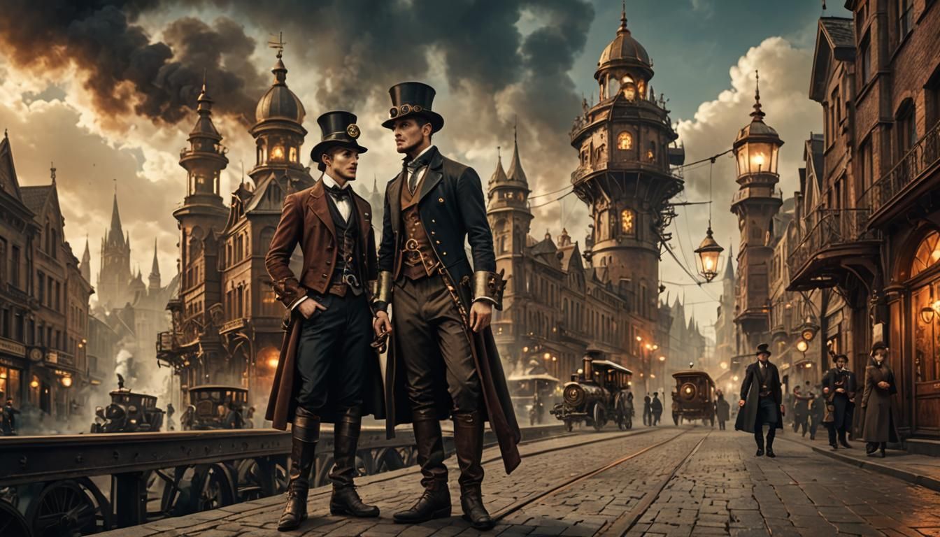 Steampunk City with Victorian Elegance