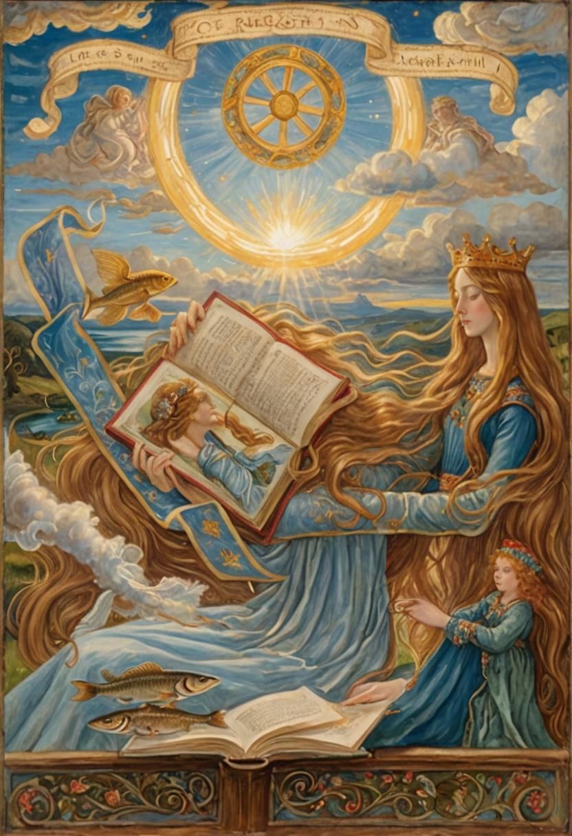Celestial Reader: A Pre-Raphaelite Vision