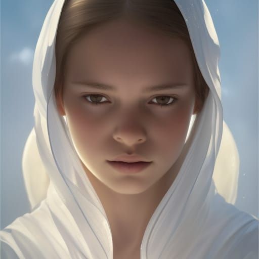 Girl Praying Before Church: Hyperdetailed Portrait
