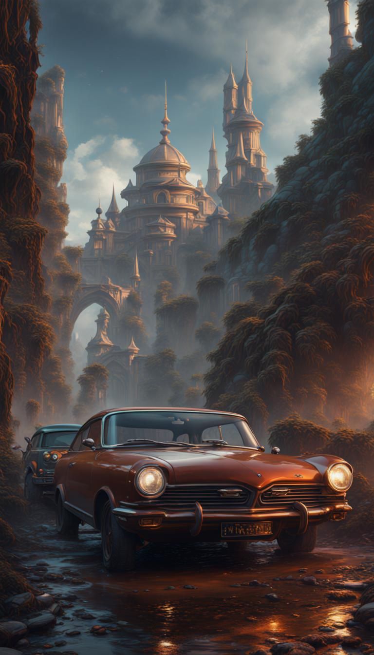 Detailed Matte Painting of a Car Meeting