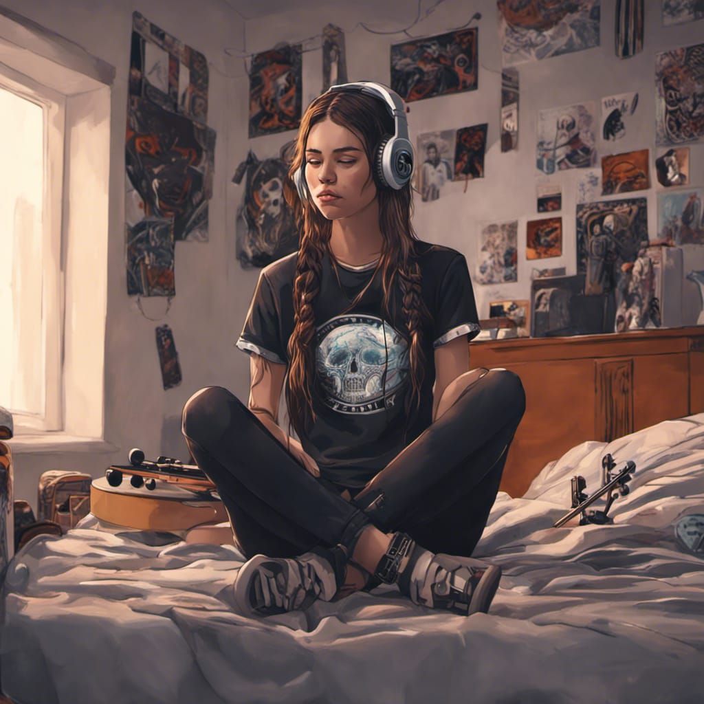 Gothic Girl Listening to Music in Her Room