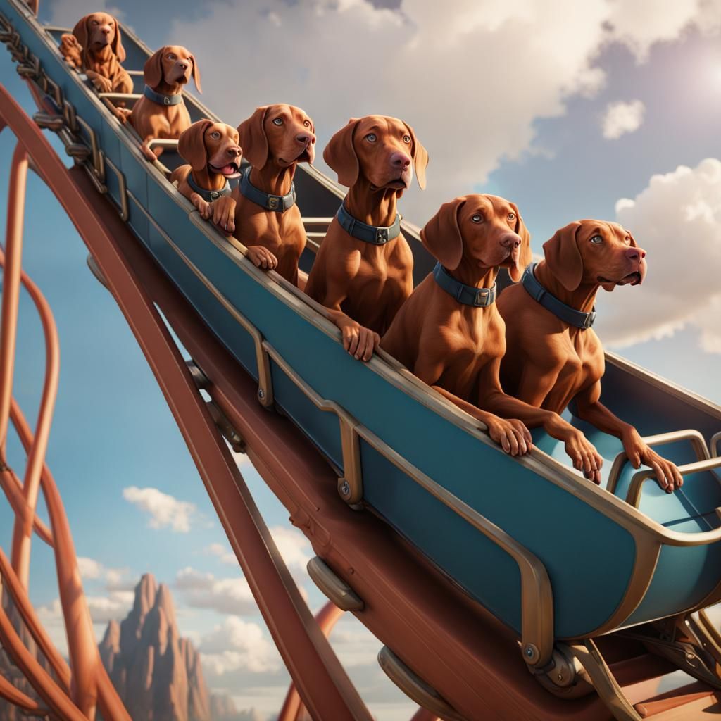 Vizsla Family on a Roller Coaster Ride