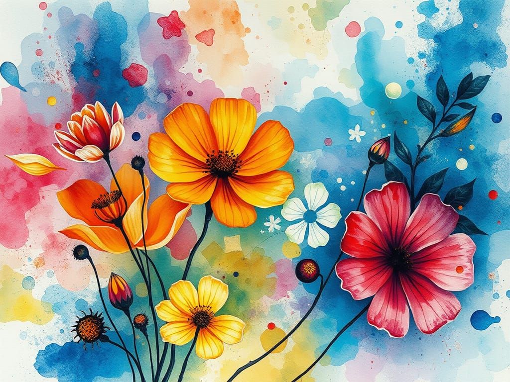 Dreamlike Cosmos Blooms in Vibrant Textured Aquarelle