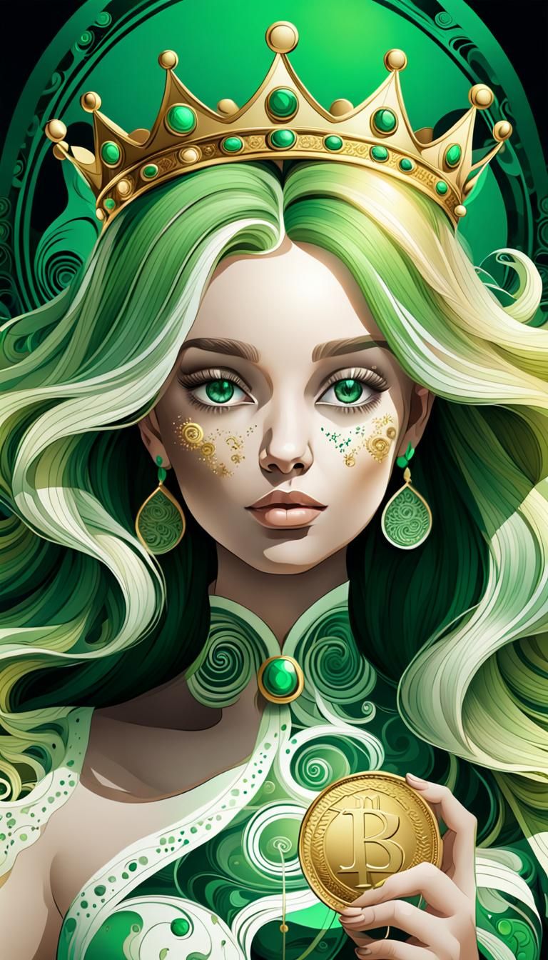 Beautiful Queen with Coin in Abstract Fractal Art