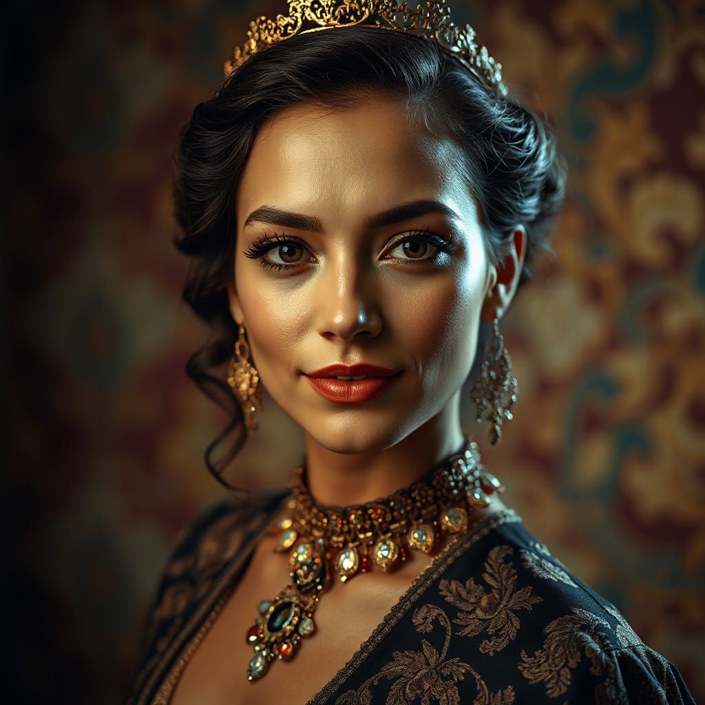 Elegant, Vintage-Inspired Portrait in Hyperrealistic Style