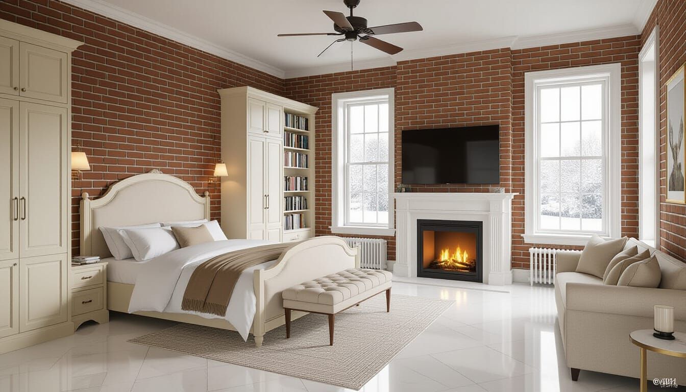 Charming Victorian Bedroom with Ivory and Brick
