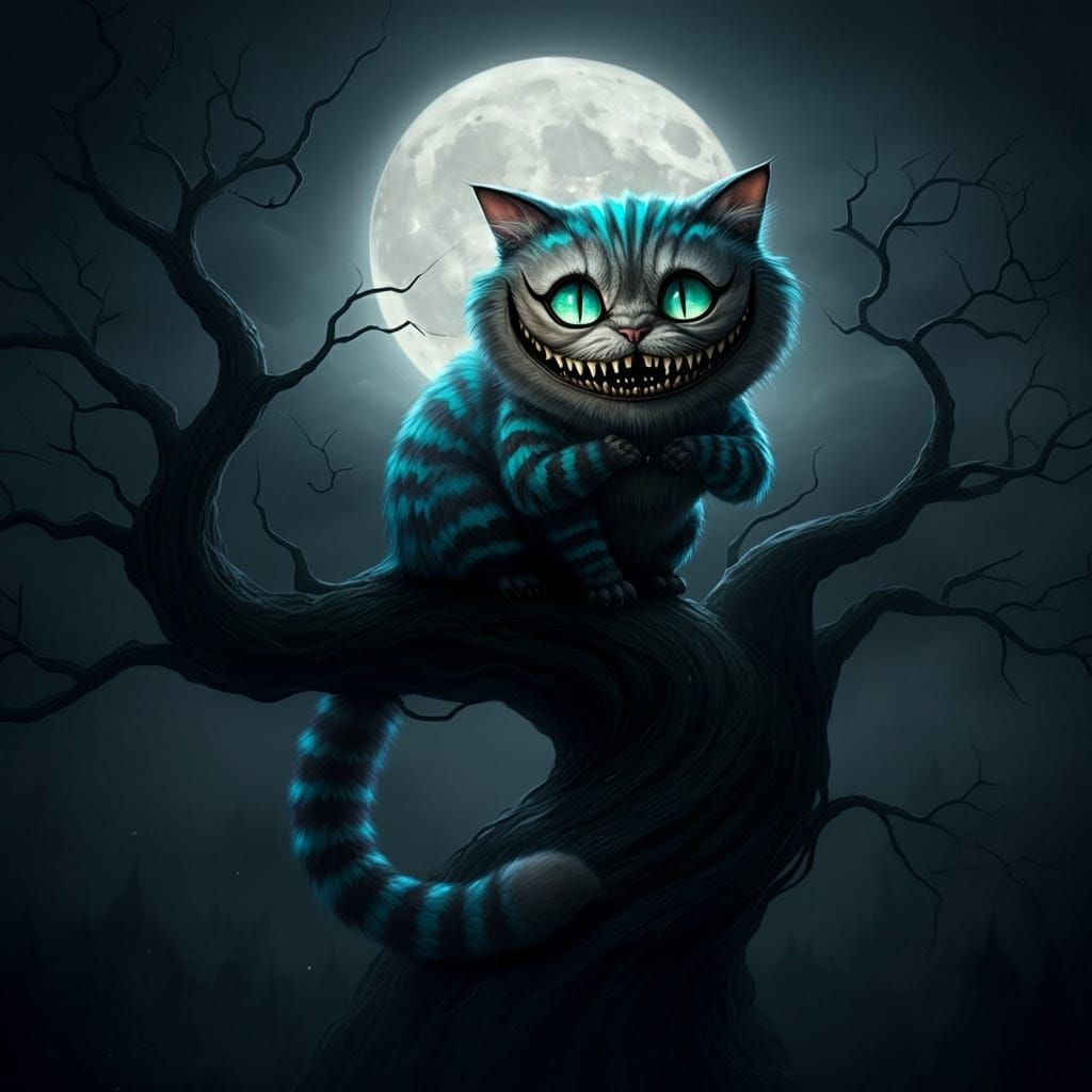 Twisted Cheshire Cat Basks in Lunar Horror