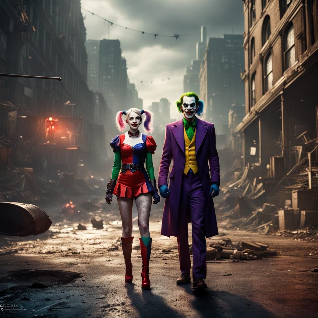 Joker and Harley Quinn in Detailed Matte Painting