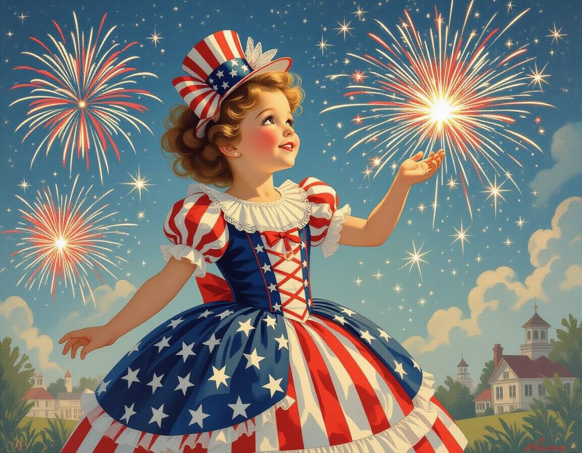 Victorian Girl Celebrates Fourth of July in Digital Art