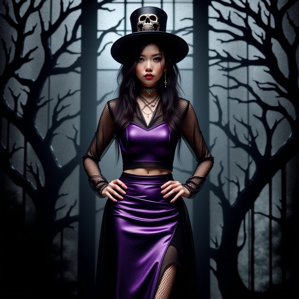 Gothic Punk Woman in Backlit Glass Style