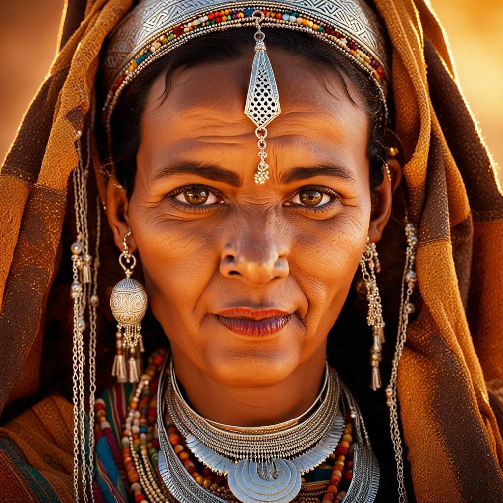 Berber Woman Portrait with Headdress and Jewelry