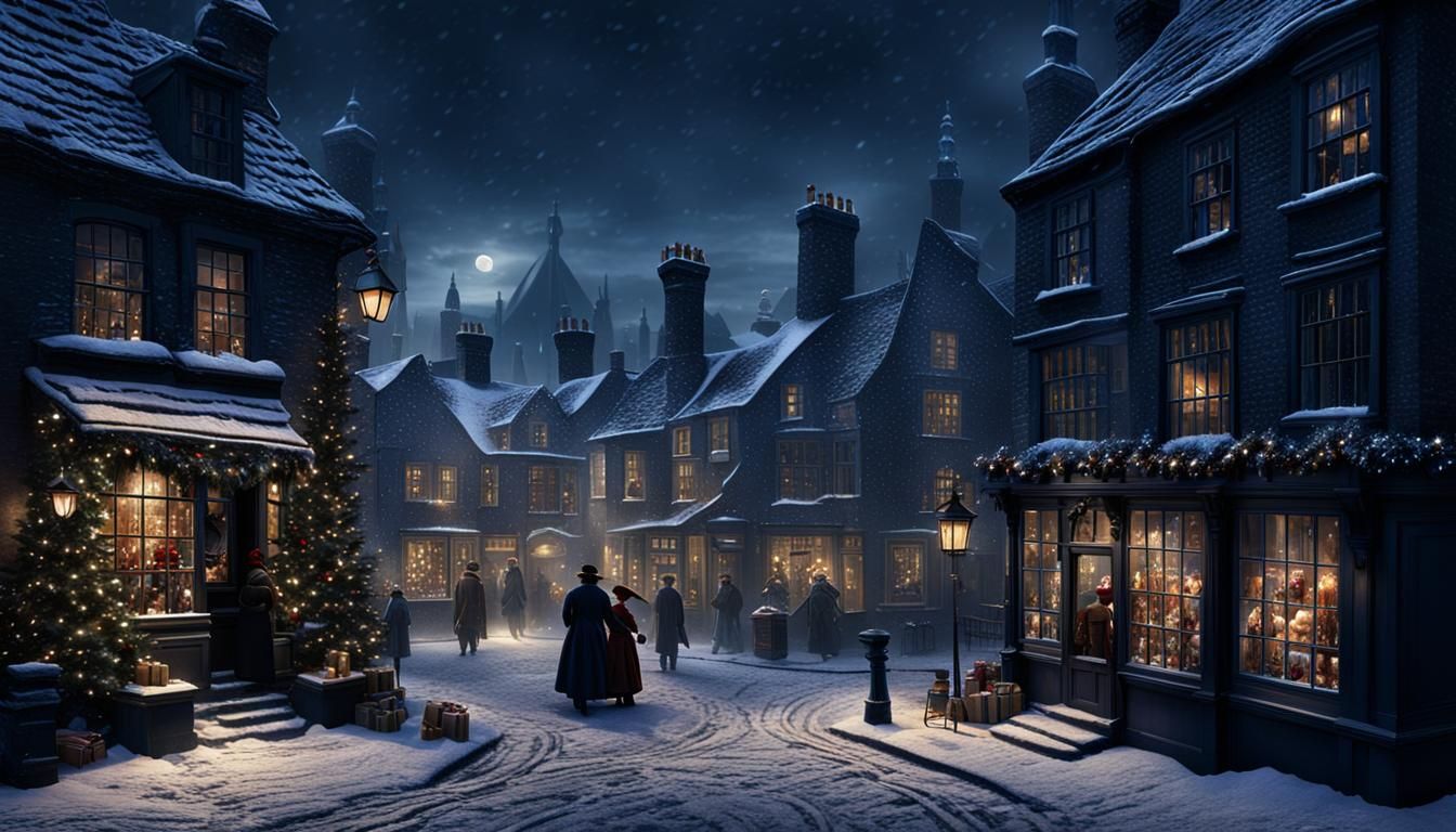 Dickensian Style Christmas Scene Matte Painting