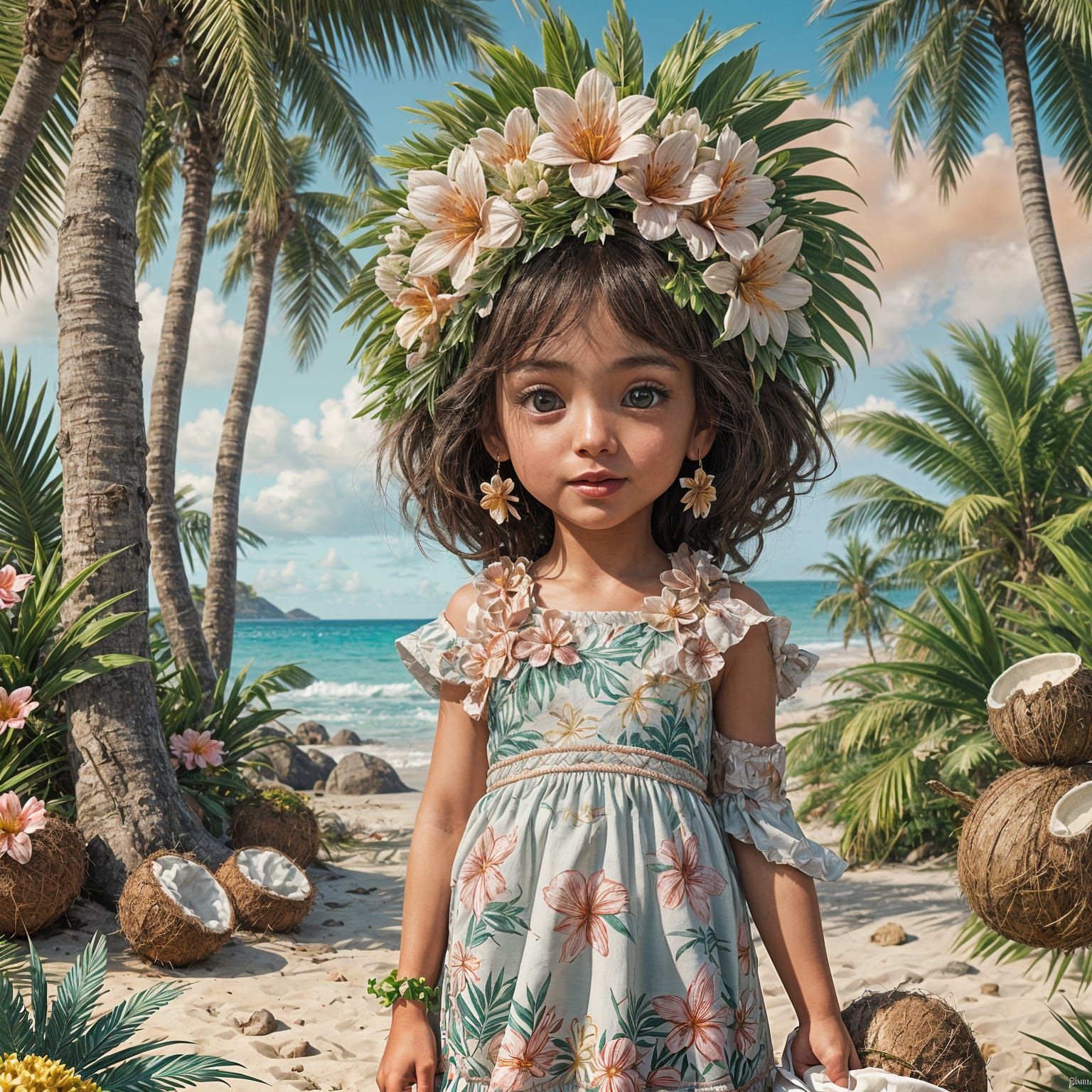 Adorable Hawaiian Girl on Tropical Beach