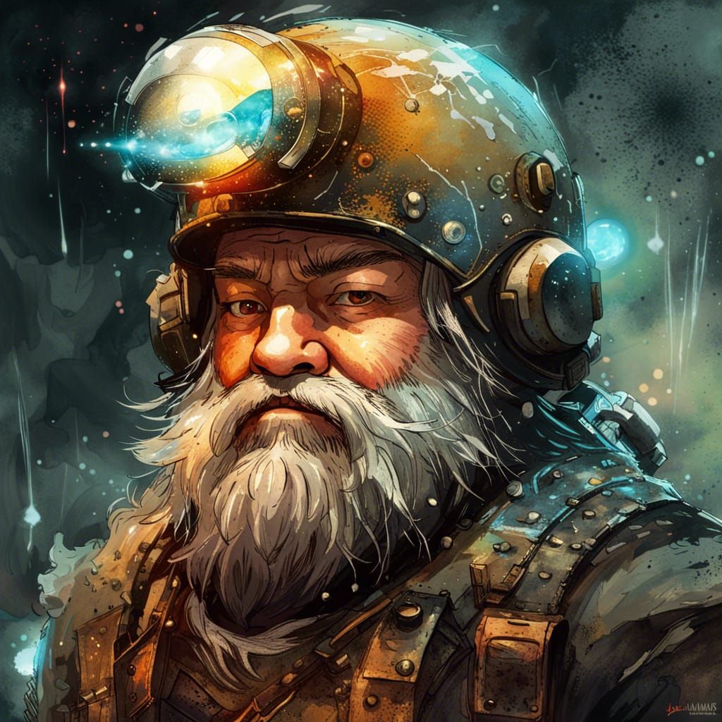 Dwarf Miner Portrait in Watercolor Style