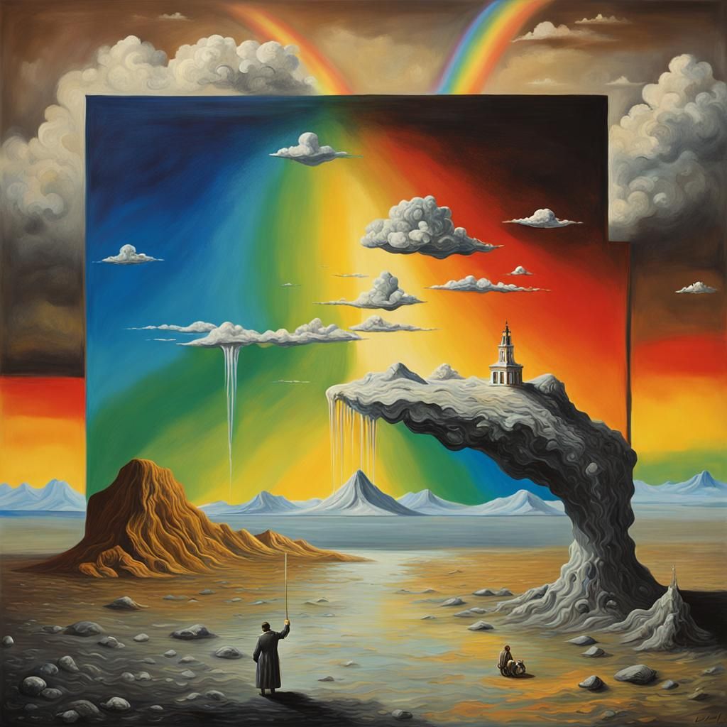 Surreal Upside-Down Rainbow Landscape, Salvador Dali Style