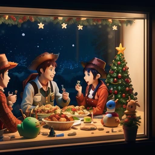 Toy Story Christmas Feast in Anime Style