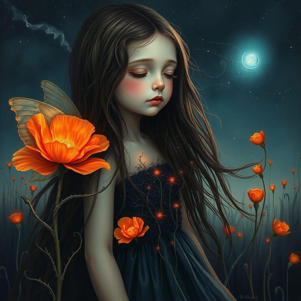 Surreal Portrait of a Girl with Glowing Roots and Butterfly ...