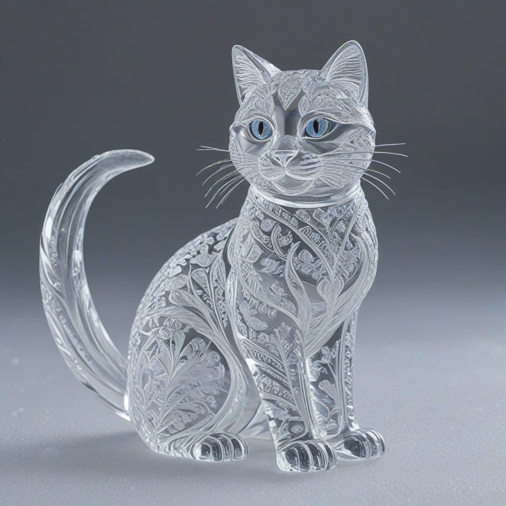 Glowing Crystal Cat Ice Sculpture