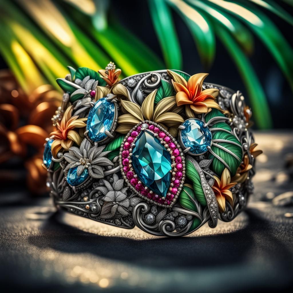 Tropical Graffiti Jewelry with Gems in HDR